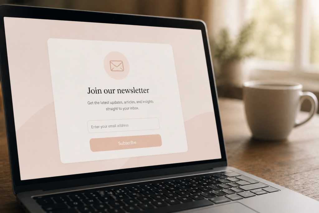 A person viewing an email marketing signup form on their laptop screen