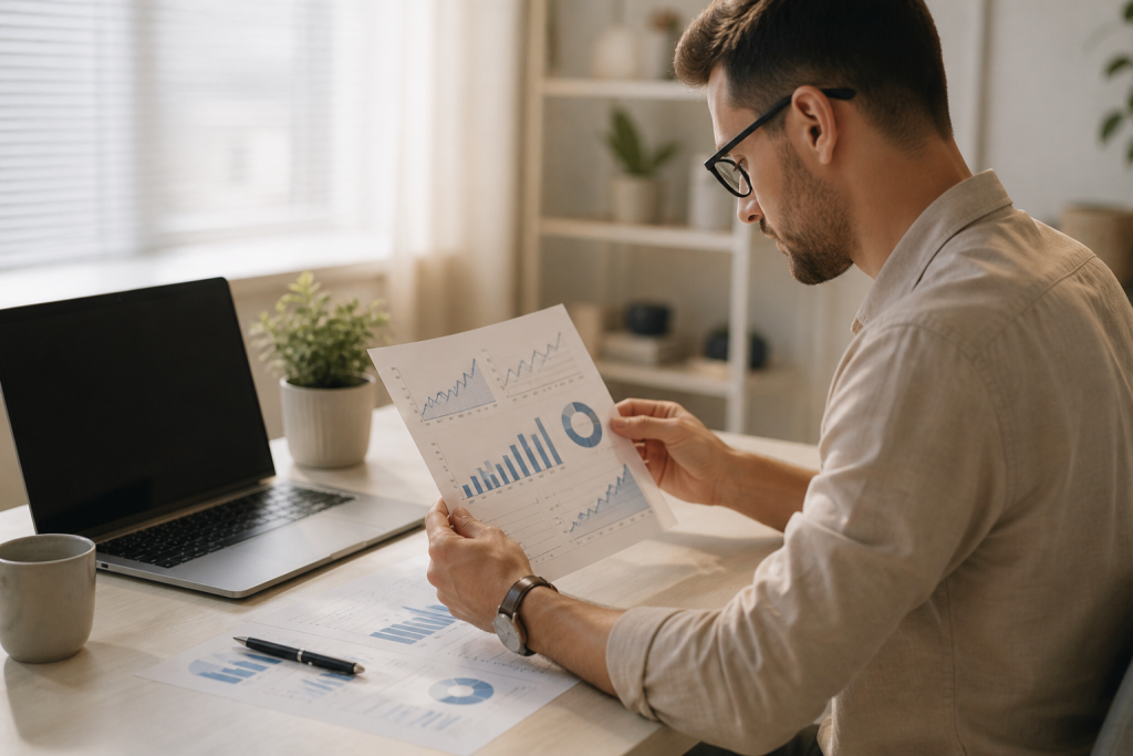 A marketer reviewing campaign ROI data showing email marketing benefits in action