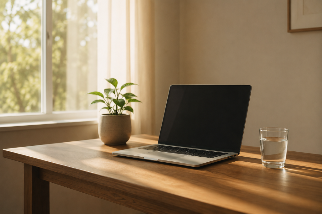 A quiet morning desk setup that represents the journey to start a blog in India