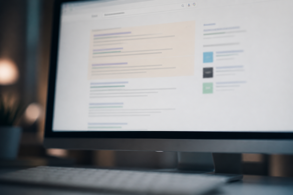 A Google search results page highlighting where search ads vs display ads appear