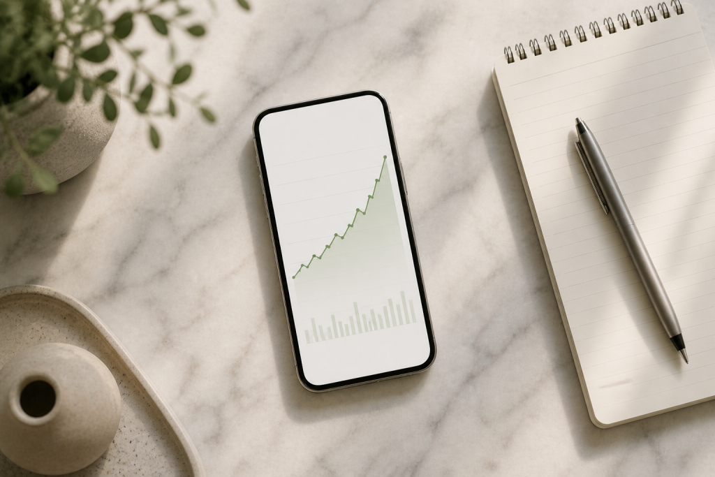 A phone showing affiliate commissions growing, representing passive income from types of affiliate marketing