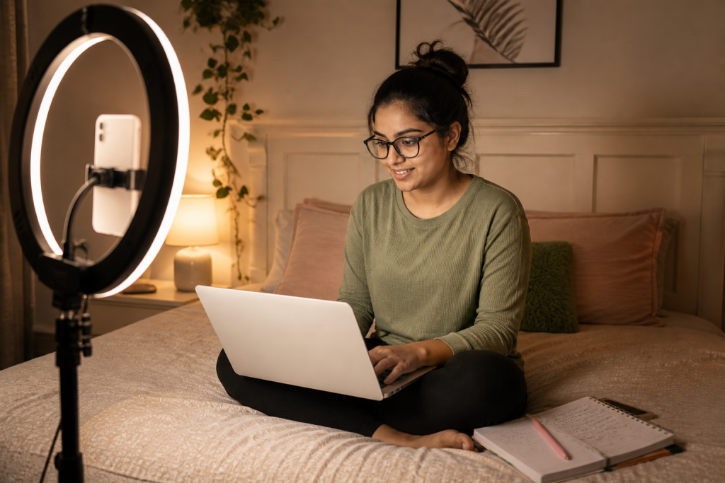 content creator working on affiliate programs blog post to earn passive income
