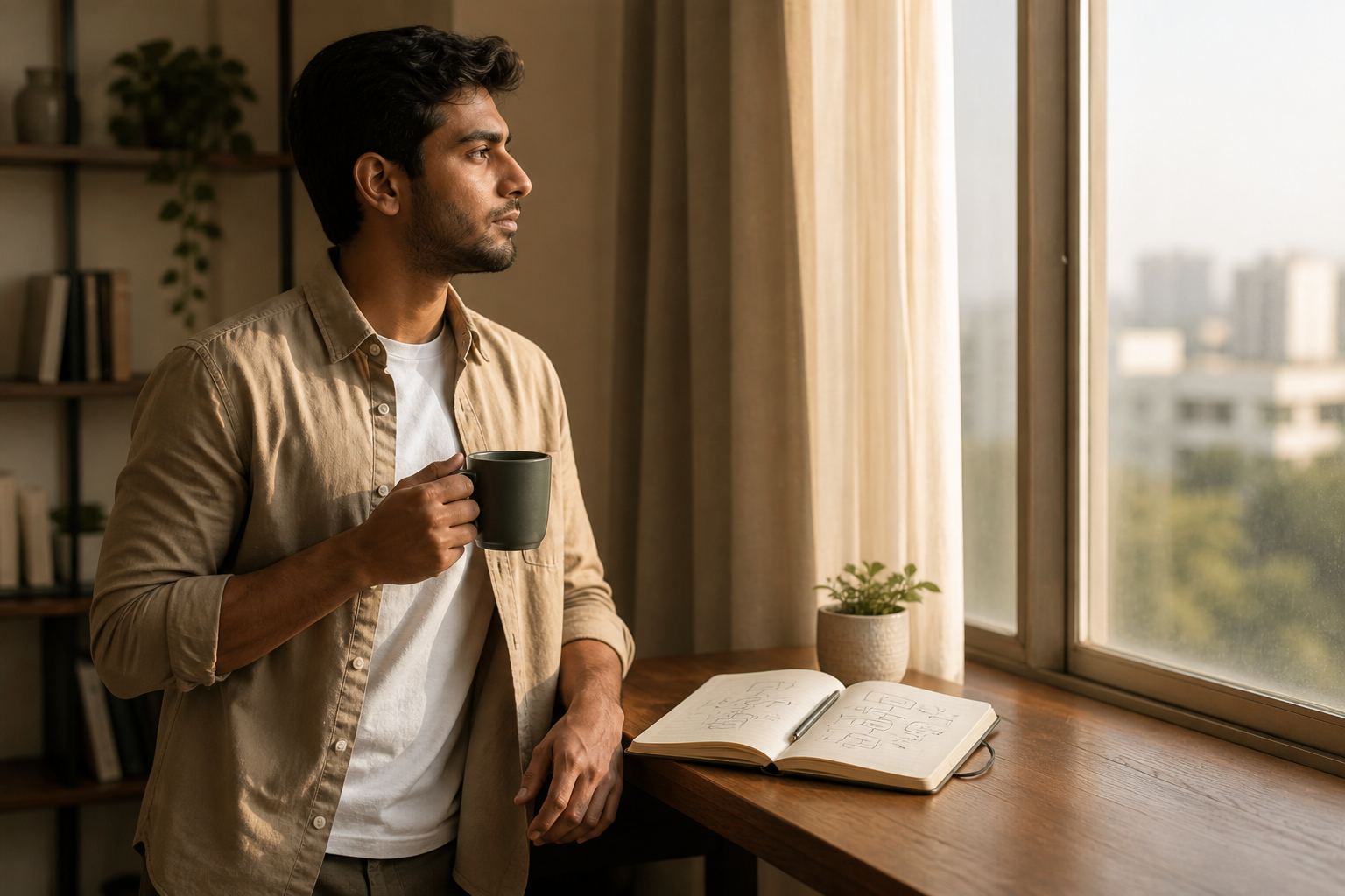 affiliate marketing for beginners planning a content strategy with notebook and coffee
