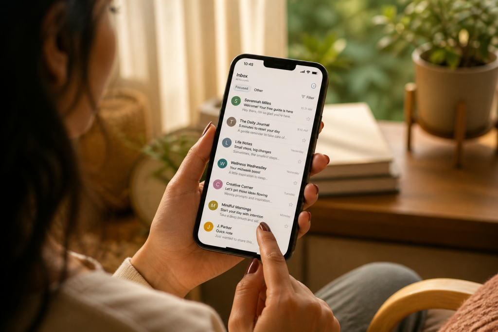 A person checking their email on a phone — a key moment in email list building success