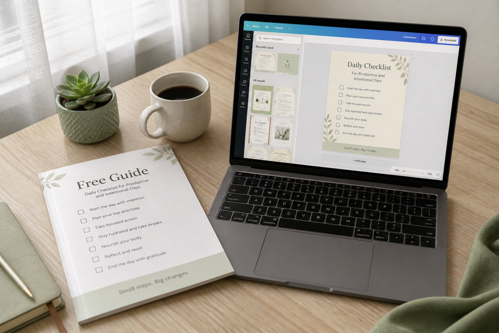 A creator designing a lead magnet PDF as part of their email list building strategy