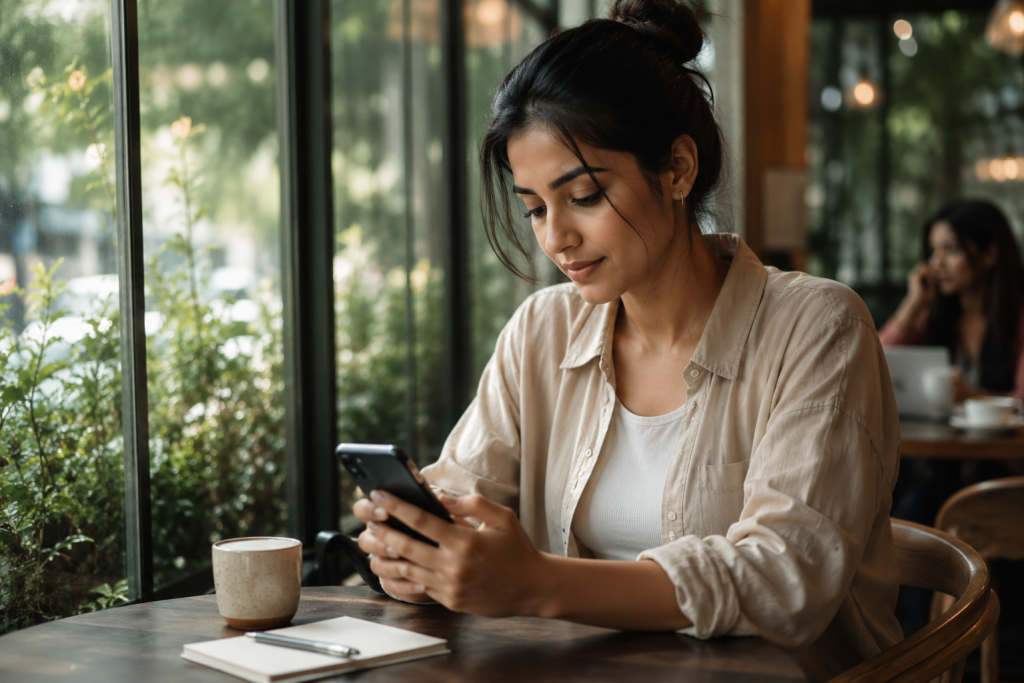 A person discovering a brand for the first time, representing the awareness stage of a marketing funnel