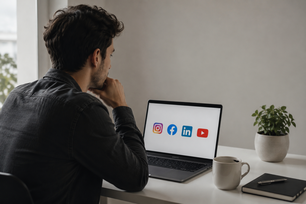 A beginner exploring social media platforms as part of learning social media marketing for beginners