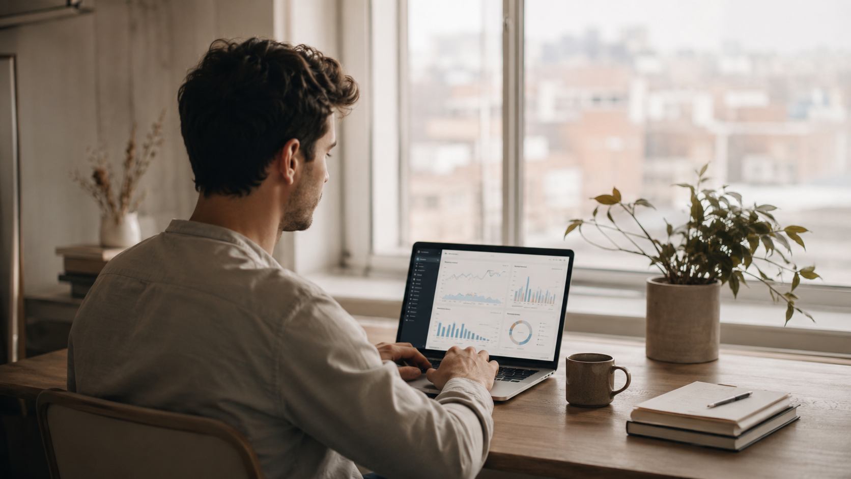 Beginner learning social media marketing for beginners on a laptop at a calm home office setup